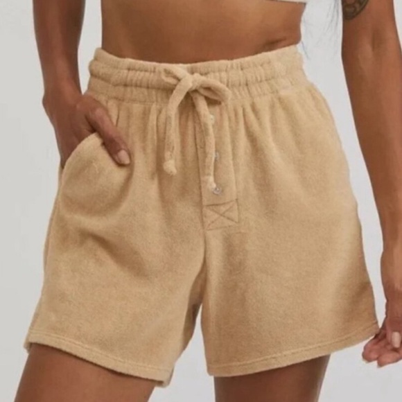 DONNI. Terry Henley Boxer Drawstring “Latte” Tan Brown Shorts Size Small - Picture 12 of 15